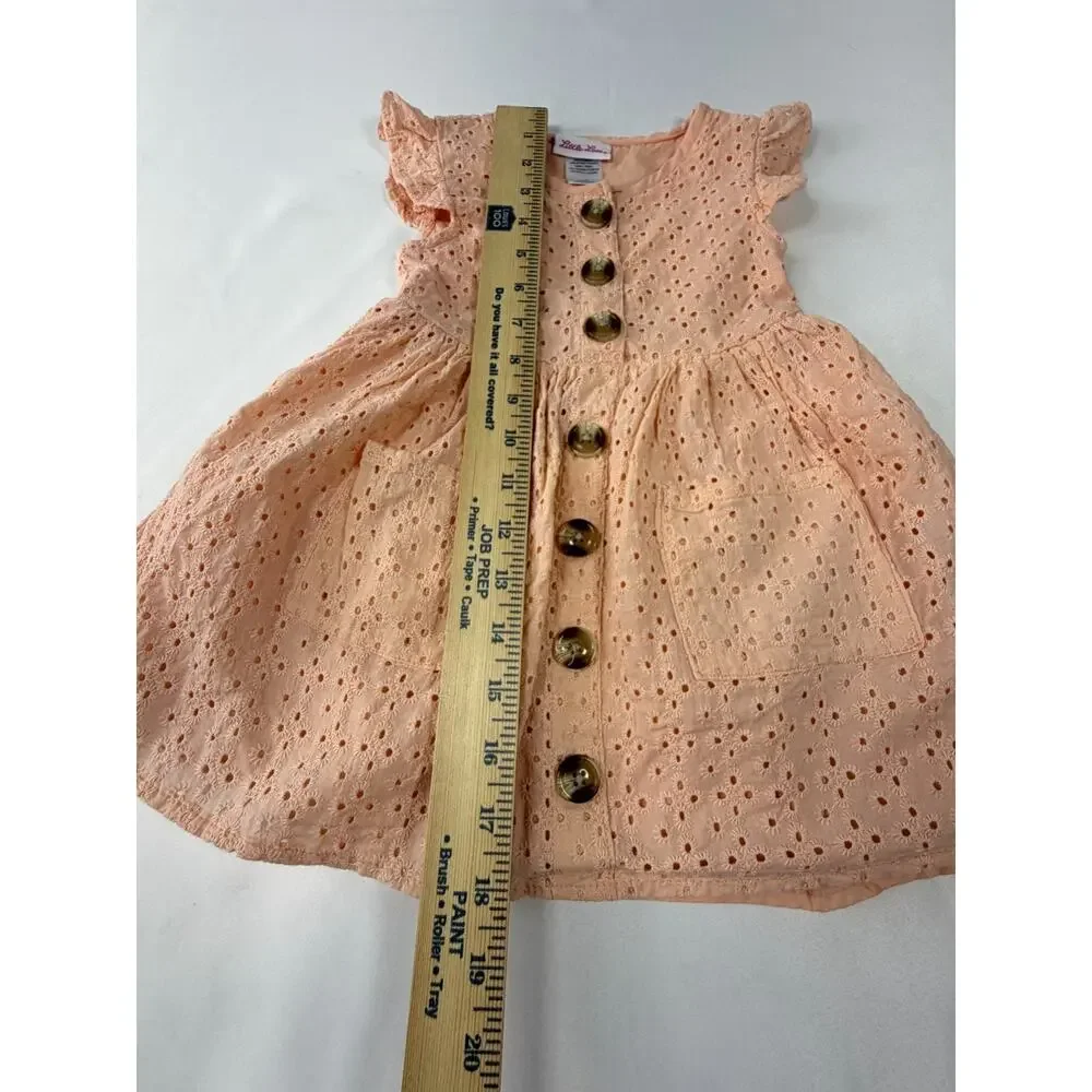 Little Lass Eyelet Embroidered Dress Toddler Girls Tropical Peach Cap Sleeve 2T